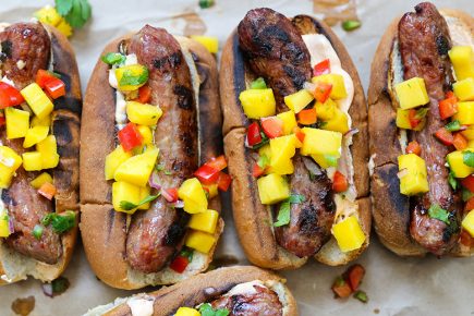 Grilled Sausages with Mango Salsa | www.floatingkitchen.net