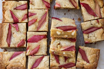 Rhubarb and White Chocolate Blondies with Walnuts | www.floatingkitchen.net