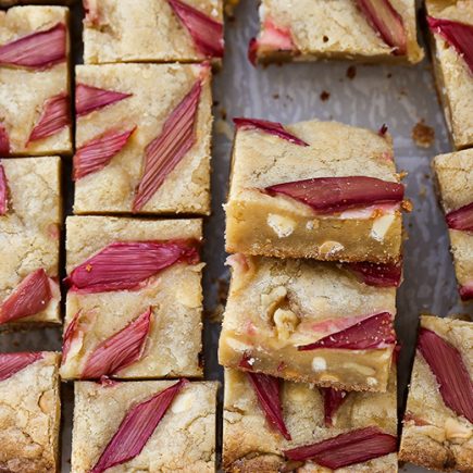 Rhubarb and White Chocolate Blondies with Walnuts | www.floatingkitchen.net