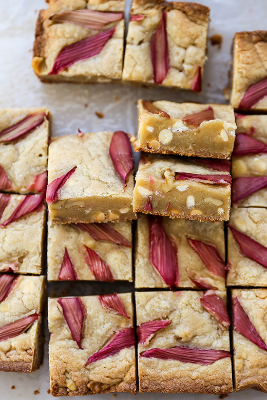 Rhubarb and White Chocolate Blondies with Walnuts | www.floatingkitchen.net